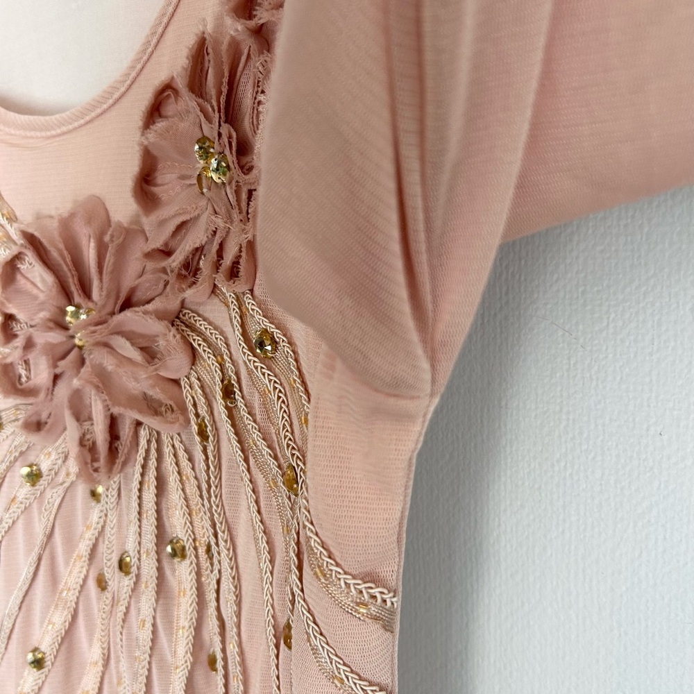 PRETTY ANGEL Silk Mesh Applique Beaded Slip Dress Fairy Coquette Angel Boho Sz L - Picture 9 of 16